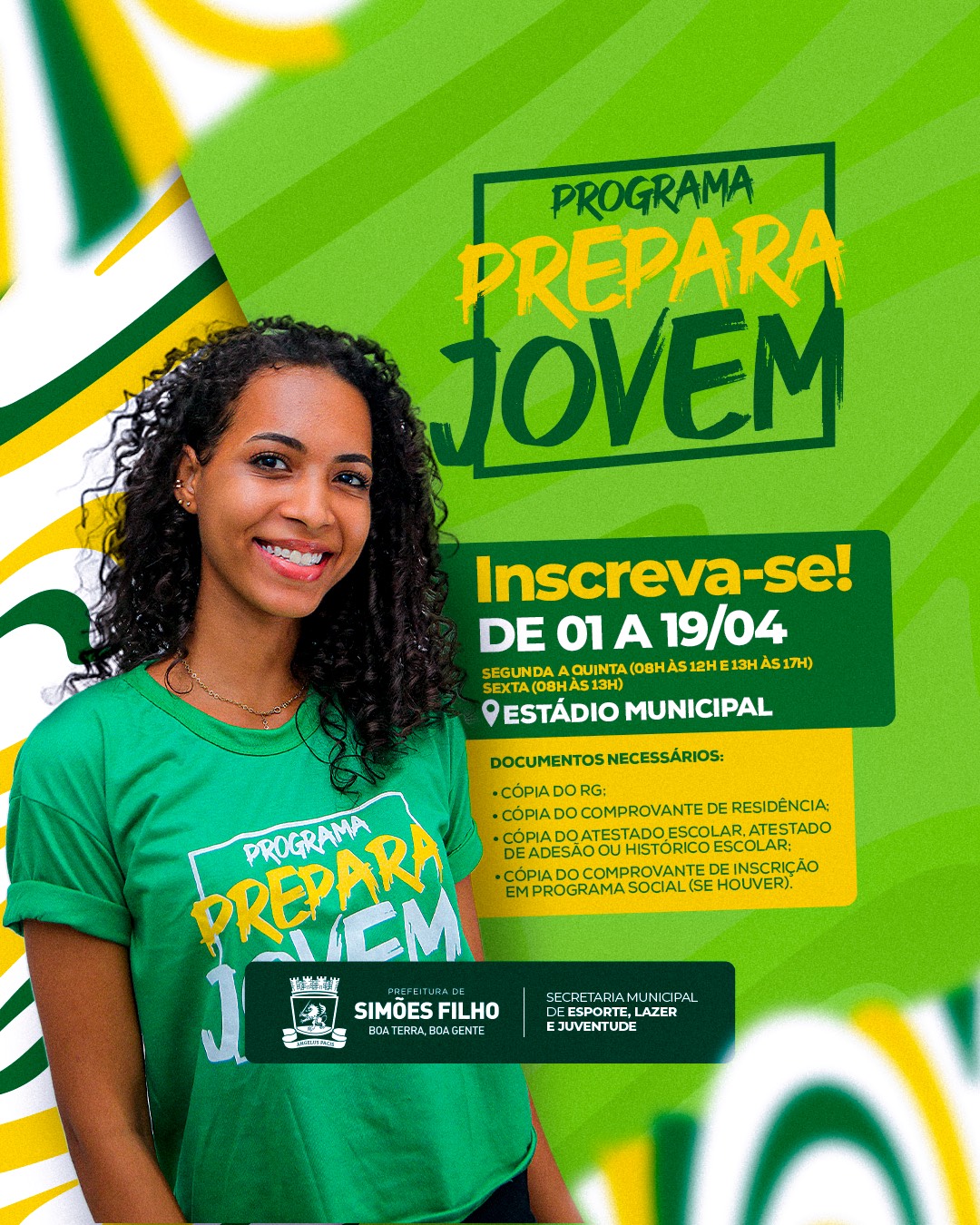 A Prefeitura de Simões Filho abre inscrições para o processo seletivo do programa prepara jovem